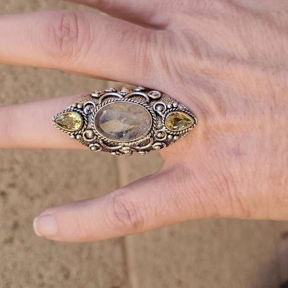 New Golden Rutile & Citrine 925 Silver Statement Ring. - Picture 4 of 16